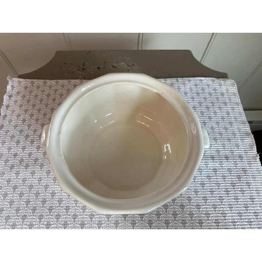 Vintage Ironstone‎ Serving Bowl Cream Paneled Stoneware Dish 3158 9 inch